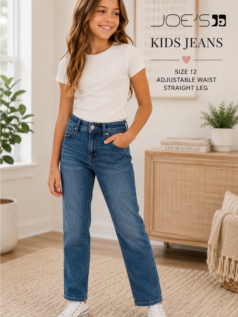 Joe’s Jeans Kids Size 12 Medium Wash Straight Leg Adjustable Waist Denim Jeans